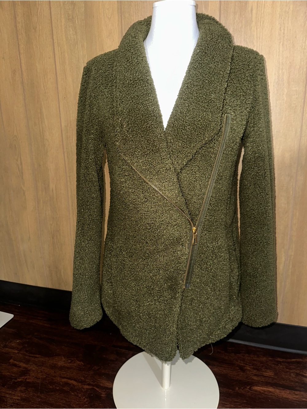 Maurices Olive Green Teddy Asymmetrical Zip Jacket